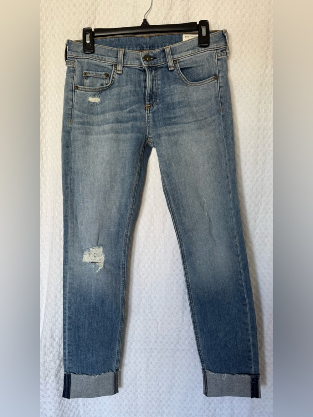 Rag & Bone Dre Slim Boyfriend Jeans 26 Distressed Cuffed Raw Hem Light Wash